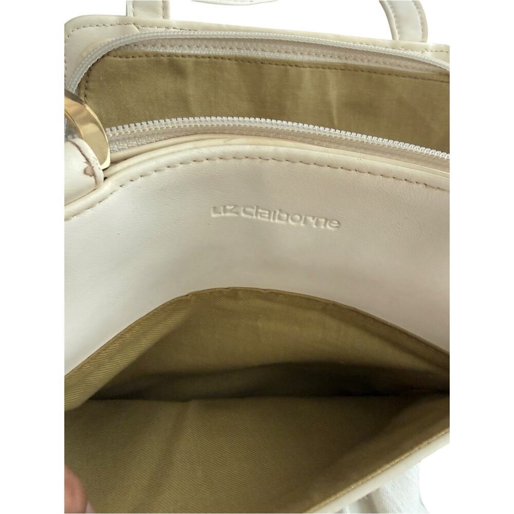 Vintage 90s Liz Claiborne Cream Shoulder Bag Multi Compartment Minimal Classic - Picture 7 of 16